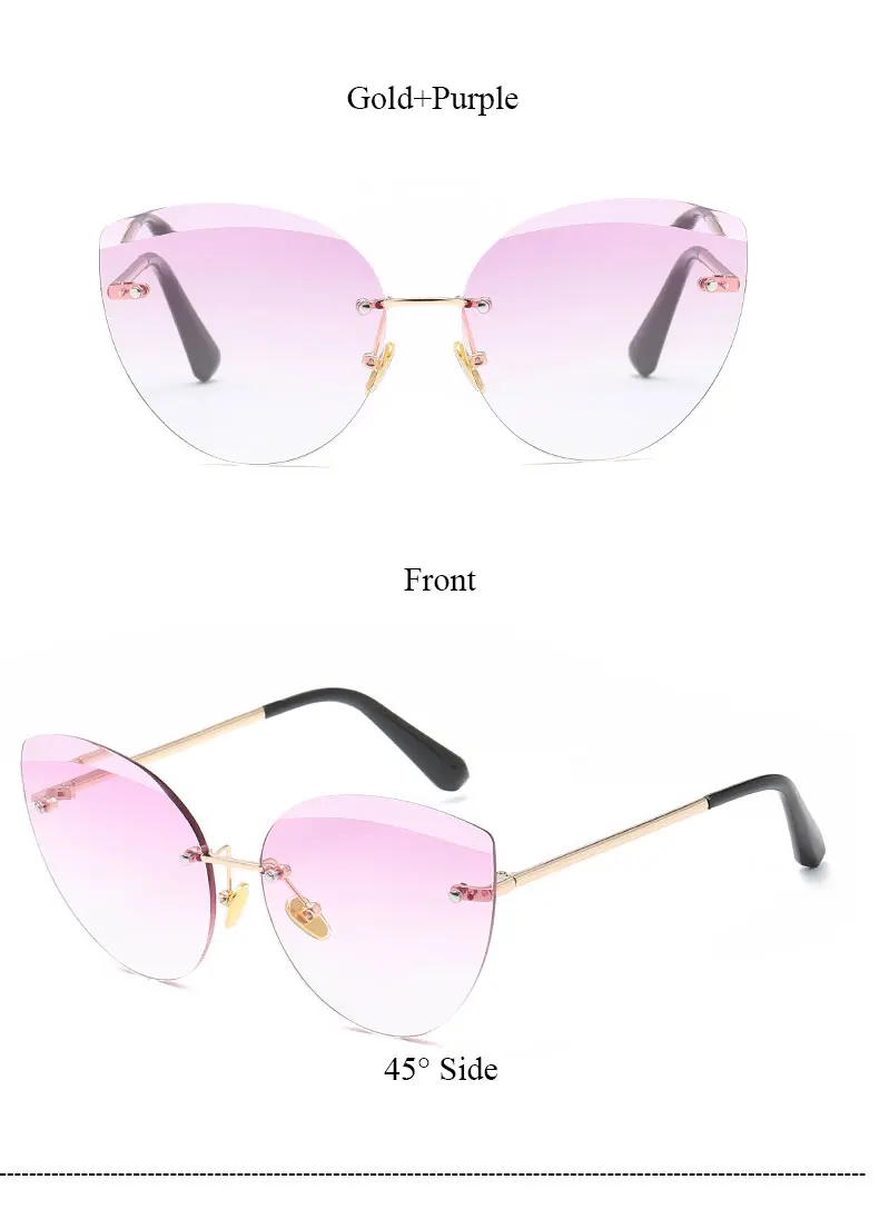 Роскошные кошачьи Модные металлические ретро женские без оправы, со стразами солнцезащитные очки с градиентом брендовые дизайнерские солнцезащитные очки «кошачий глаз» солнцезащитные очки