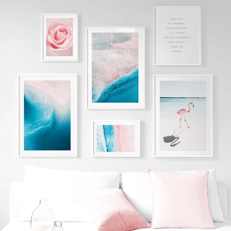 

Sea Beach Rose Flower Flamingo Landscape Nordic Posters And Prints Wall Art Print Canvas Painting Wall Pictures For Living Room