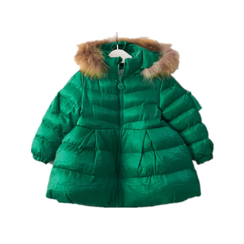 

girl spring jacket solid fur hooded pink green girl winter coat worm fashion baby girl clothes outfit children outerwear