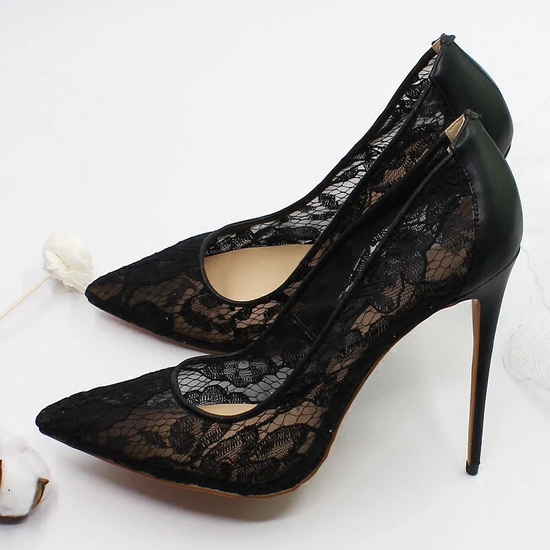 

2018 Korean version of the new lace high heel women's fine with pointed single shoes large size.