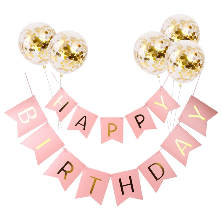 Gold Confetti Baloon 12inch Inflatable Globos Birthday Balloon Pink Happy Banner Party Decoration |