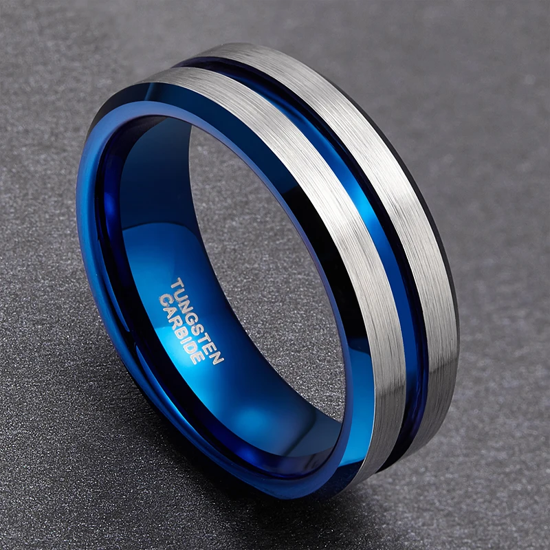 TIGRADE 8mm Men Black Tungsten Carbide Ring Thin Blue Line Wedding Band Vintage Men Jewelry Anime Anel Masculino Aneis Size 6-15 4