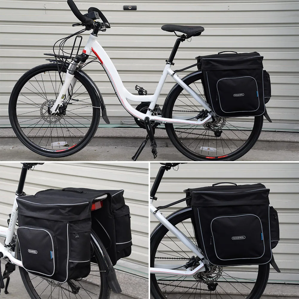 "ROSWHEEL" 2-in-1 Fahrradtasche schwarz für Gepäckträger-Satteltaschen-Halterung-wasserdicht-geräumig 6