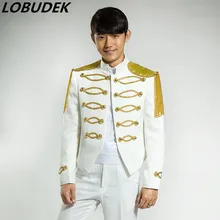 Певица танцор костюмы Верхняя одежда золотой сверкающий бриллиант белый пиджак мужской торжественное платье певица танцор мода равномерное Пром бар