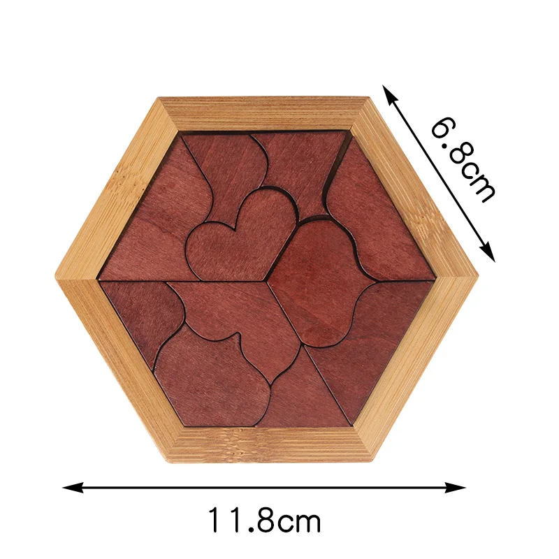 Wooden Children's Puzzle Heart-shaped Tangram Puzzle Bamboo Flooring Early Learning Jigsaw Puzzle Kid's Gifts