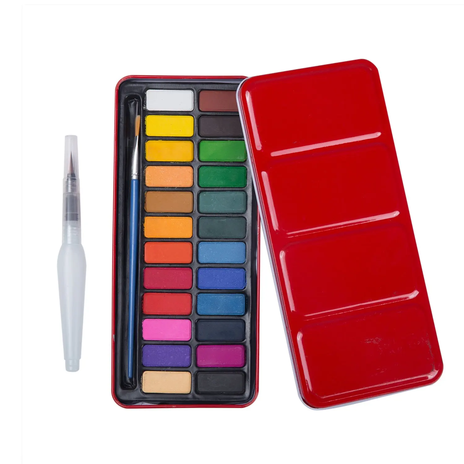 

24 Assorted Colours Watercolour Paints with Tin Case Painting Pans Set Include Waterbrush Pen and Watercolour Brush