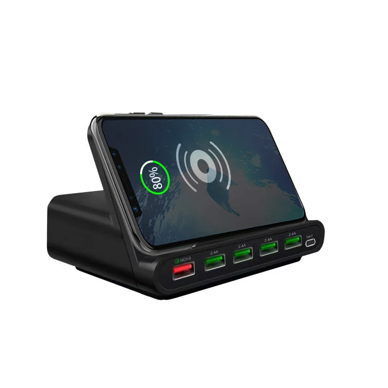 

Qi Wireless Charger USB Charging Staition 60W Quick Charge 3.0 Holder for IPhone XS X 8 Samsung Huawei Type-C AC Adapter