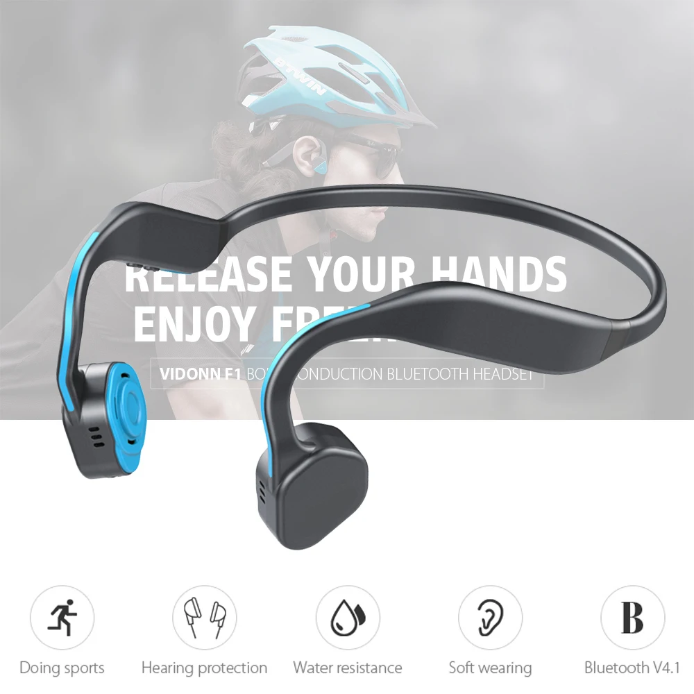 

F1 Wireless Bone Conduction Bluetooth Headset Waterproof Titianium Alloy Flexible Headphone Volume Control for Jogging Sport