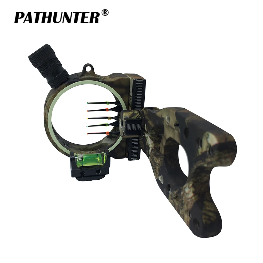 PATHUNTER Bow Sight 5 PIN 0.019''W/Light Fiber Optic LED Light Sight Archery Bow Hunting