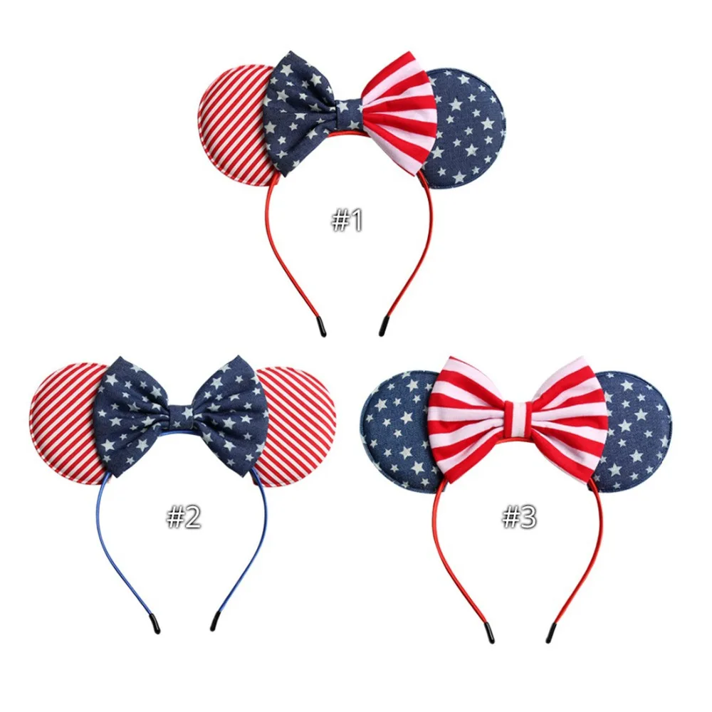 

6pcs/lot American Flag Baby girl Bow Headband Kids Mouse Ear Star stripe Hair Sticks Children Headwear Boutique hair accessories
