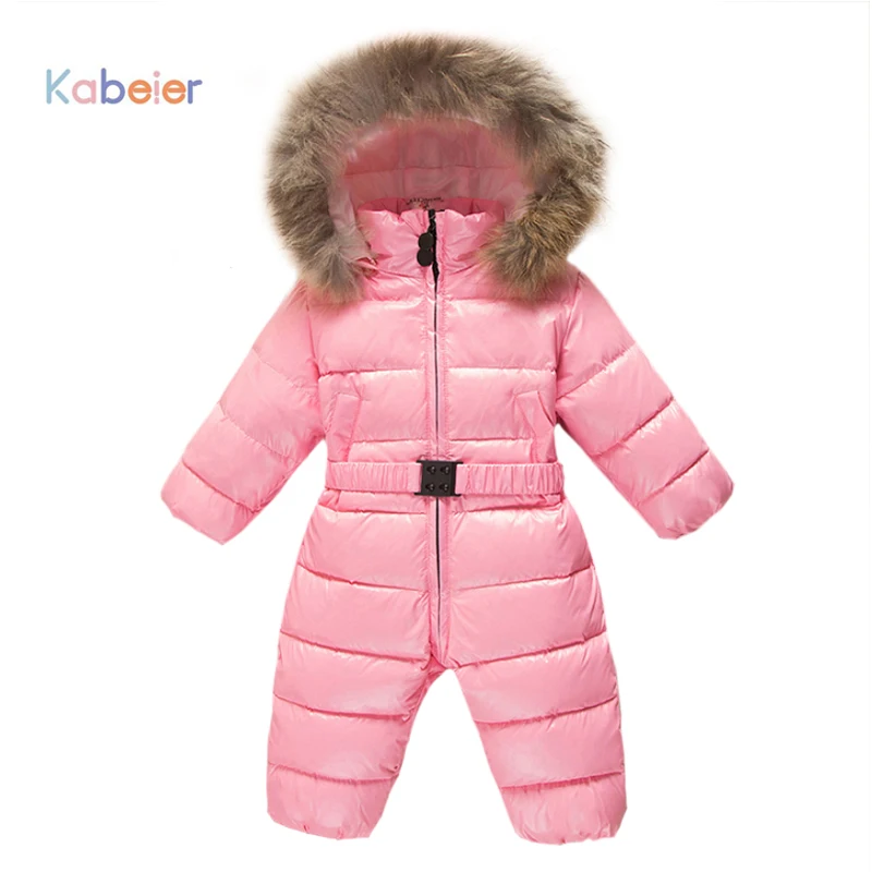 Baby Snowsuit Jumpsuit 0 3T Duck Down Hooded Jacket Infant Girl Boys Warm Romper Natural fur