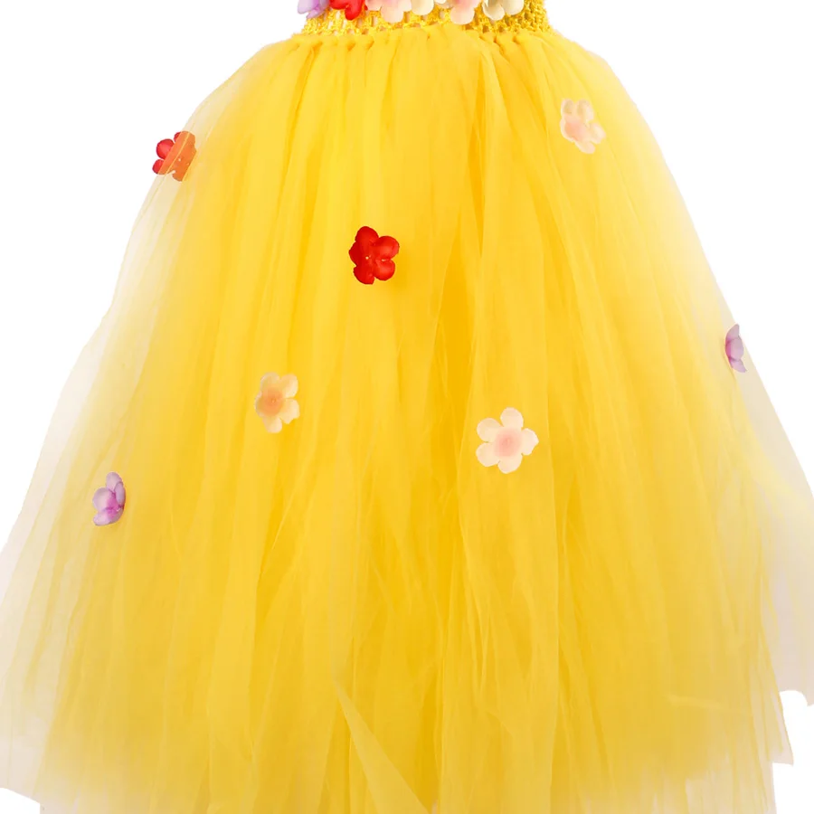 Multi Colored Flowers Kids Yellow Fancy full length Tutu Dress Baby Girls (16)