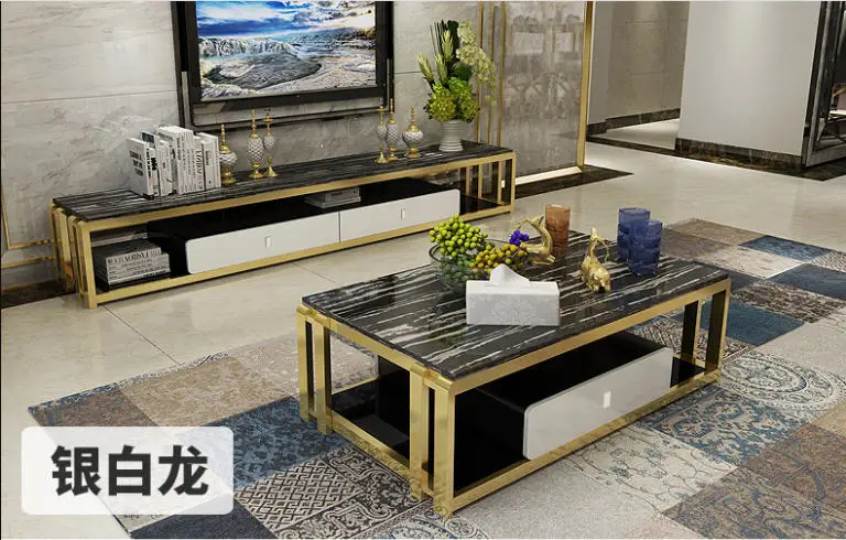 Natural glass Stainless steel Coffee Table Living Room Home Furniture minimalist modern rectangle mesas de centro table basse