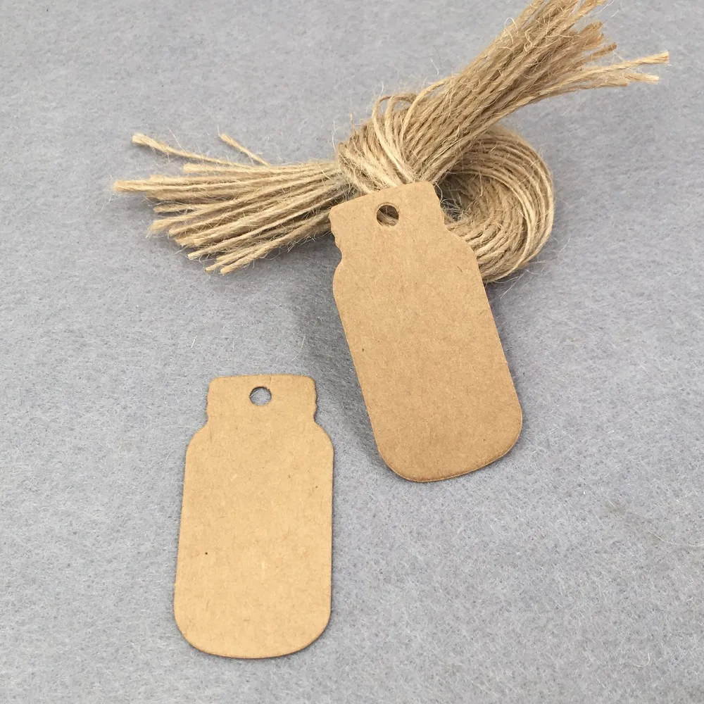 

200pcs Kraft Brown Price Tags+200pcs Strings 5*2.5cm DIY Handmade Gift Hang Tags Drifting Bottle Paper Name Cards Packing Tags