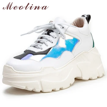 

Meotina Women Shoes Summer Flats Sneakers Natural Cow Leather Flat Platform Shoes Transparent Mixed Colors Shoes Lady Size 34-39