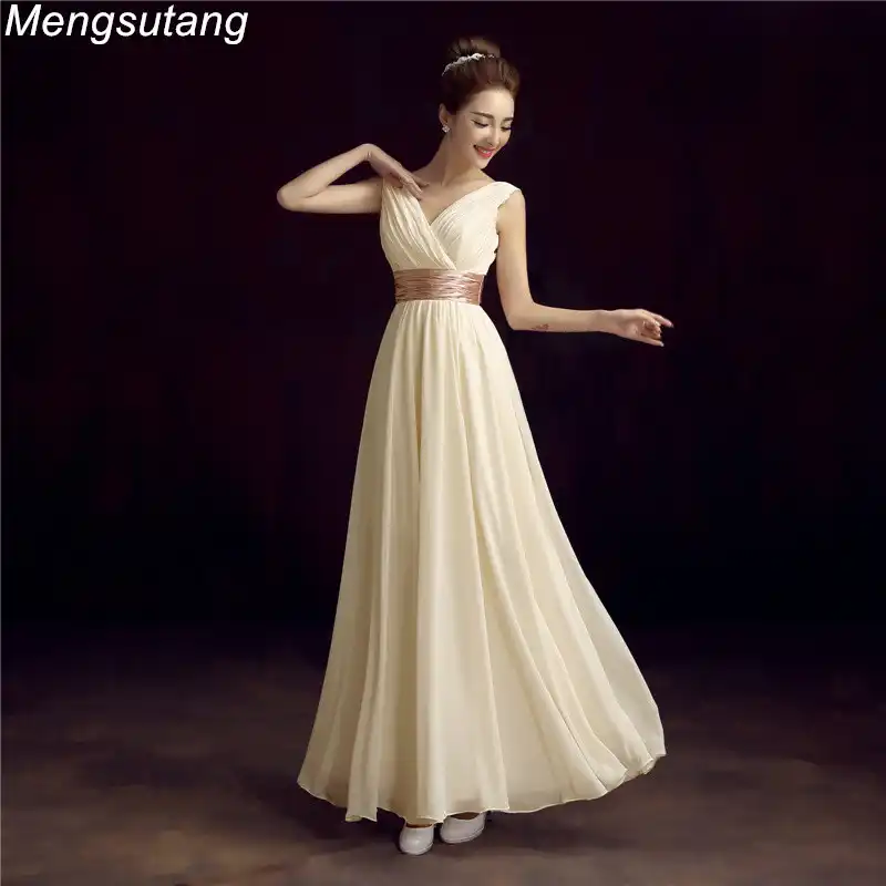Robe de soiree 2019 вечернее платье с v-образным вырезом простое однотонное Плиссированное Шифоновое Платье Vestidos de festa платья для выпускного вечера на заказ - изображение
