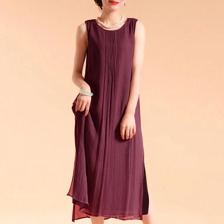 EaseHut, большой размер s, летнее платье и сарафан, женское платье средней длины с круглым вырезом и подкладкой, женское платье без рукавов размера плюс, 5XL Vestidos - Цвет: Бургундия