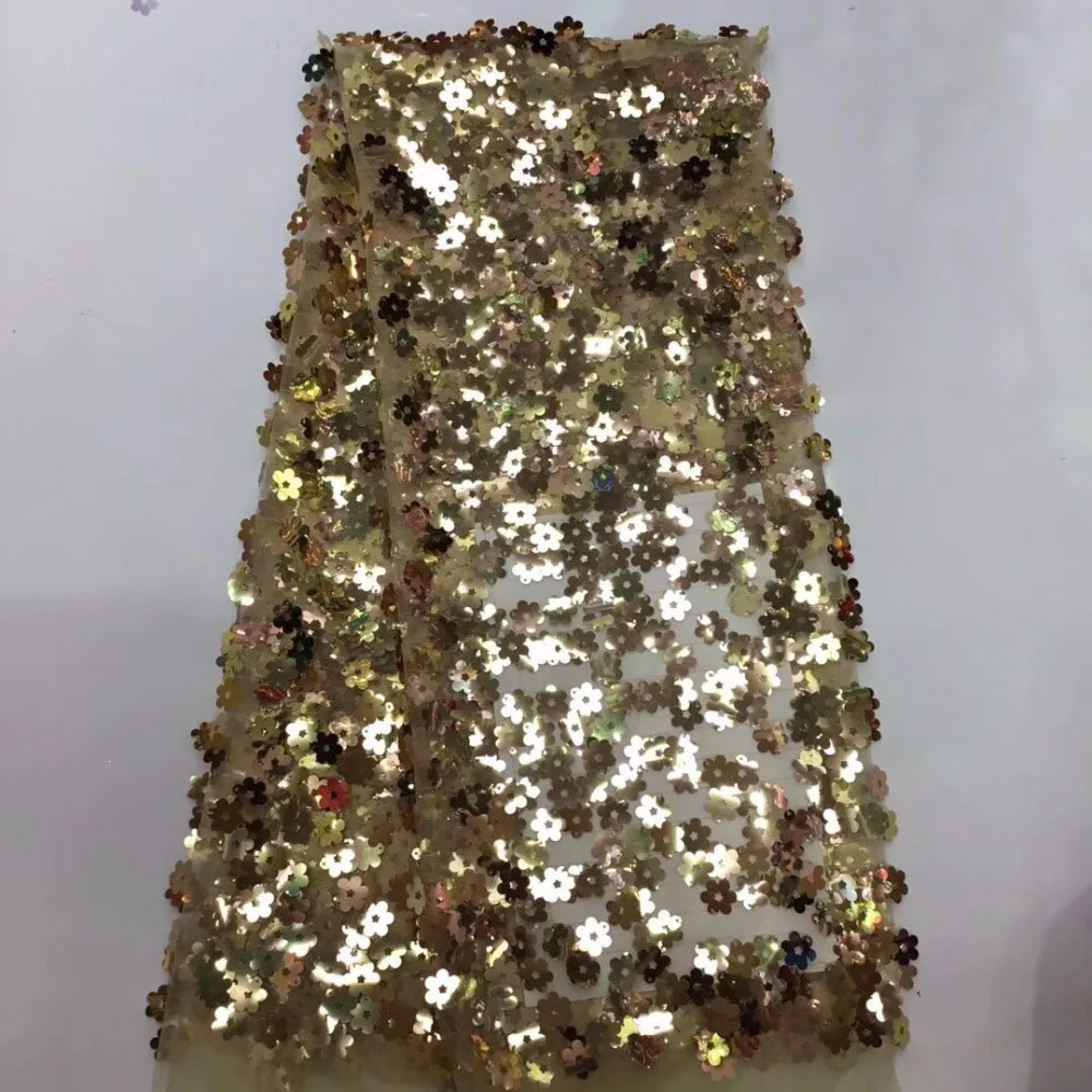 

Gold latest Handwork Embroidery Tulle lace with Sequinsafrican 3d fabrics with sequins french tulle sequin lace fabric FJ-4-19