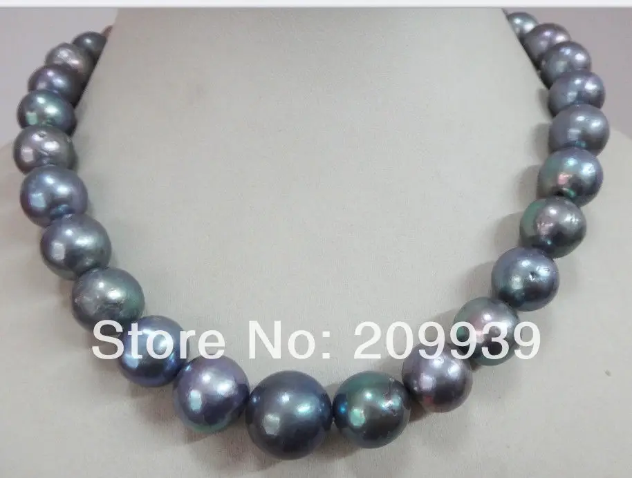

HOT SELL - S3291 HUGE 18"12-15MM NATURAL AUSTRALIAN SOUTH SEA GENUINE SILVERY GRAY PEARL NECKLACE -Top quality free shipping