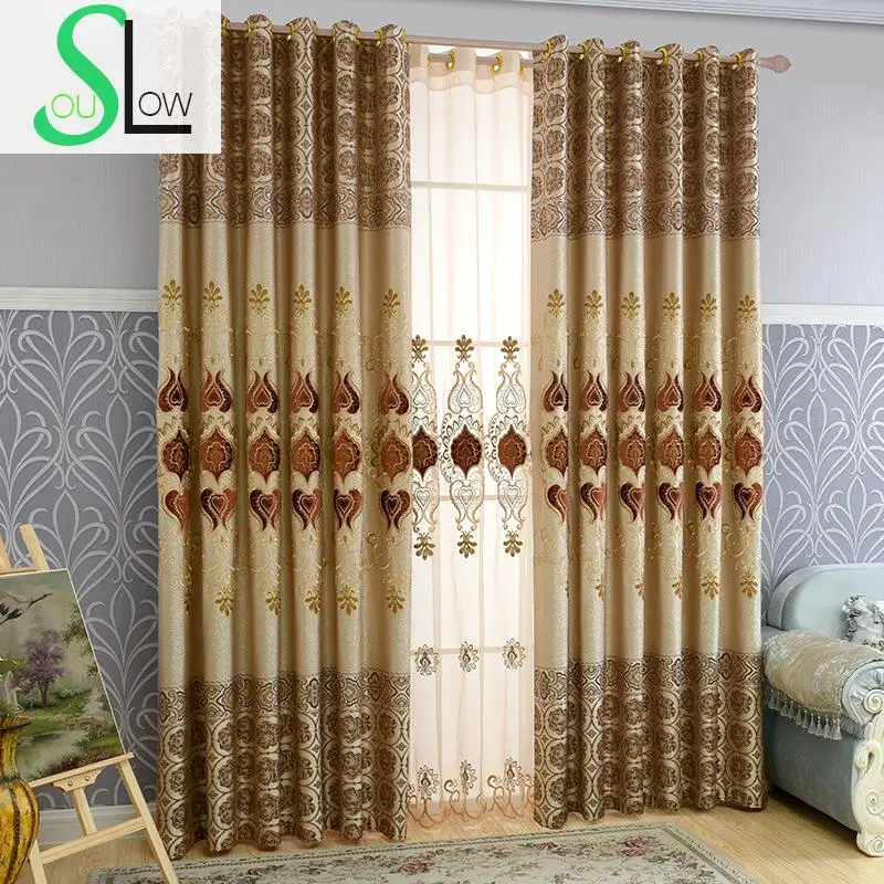

New Style European High Precision Jacquard Shade Curtain Curtains Cortinas For Living Room Tulle Cortina Kitchen Blue Coffee