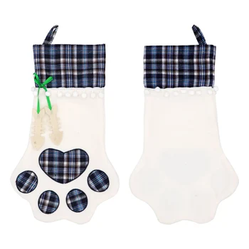 

2pcs New Year Gifts 46x28cm Pet Christmas Stocking Creative Dog Cat Stocking With Large Paw Pattern Christmas Tree Decoration
