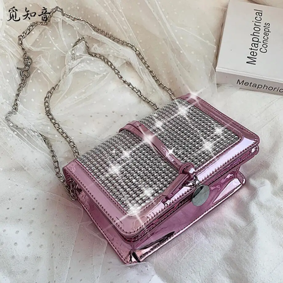 

2019 Summer Fashion New Flip Small Square Bag Quality Pu Leather Women's Designer Handbag Diamond Chain Shoulder Messenger Bag