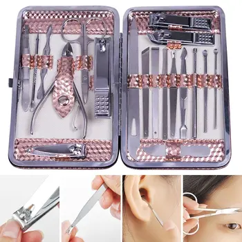 

NEW 12/19Pcs Nail Care Kit with Case Stainless Steel Nail Clipper Set Grooming Manicure Pedicure Tools