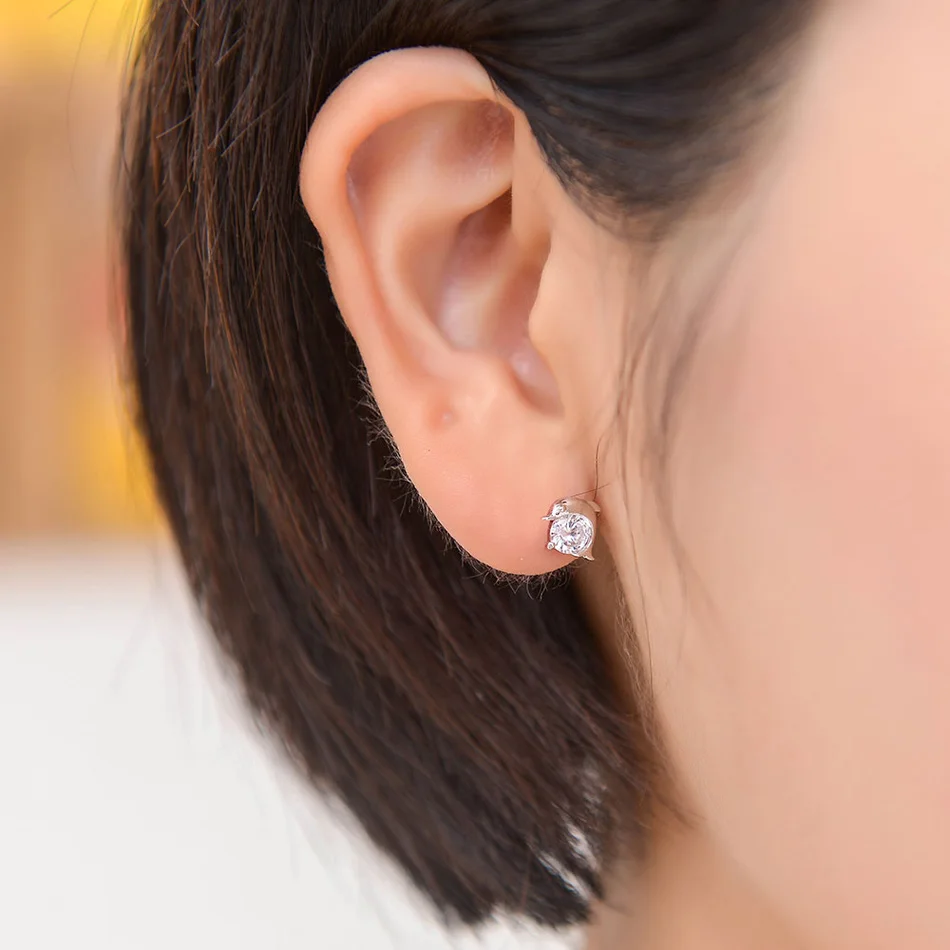 6Virgooer 925 Sterling Silver Earrings Fashion Small Cute Animal Whale Ear Jewelry Crystal Sliver Color Wedding Party Popular Gift Earring For Women