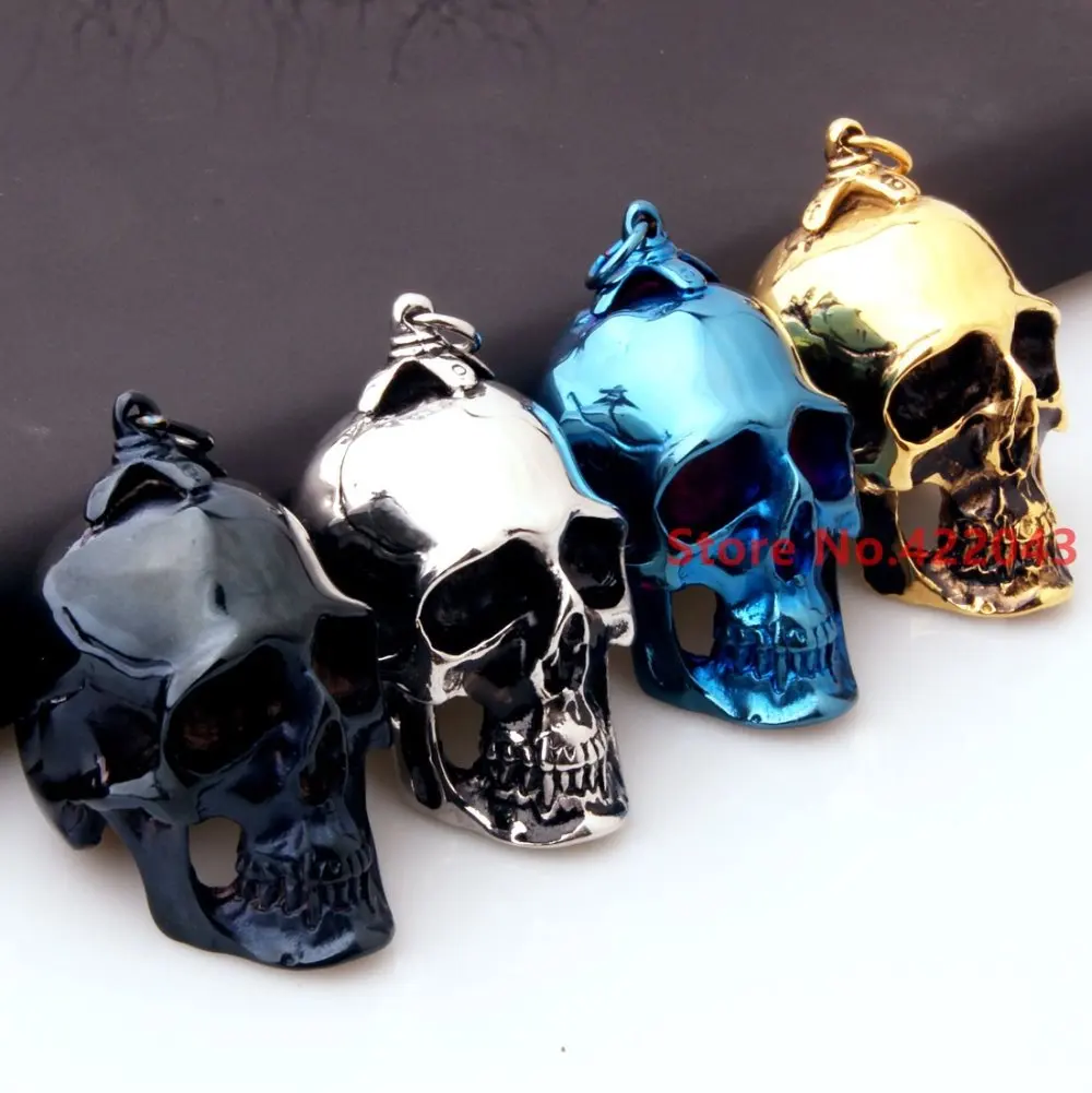 New Fashion Heavy Gochic Stainless Steel Silver/Black/Blue/ Gold Tone Skull Heads Bike Pendant Necklace Mens Boys Xmas Gift boys-bike : image New Fashion Heavy Gochic Stainless Steel Silver/Black/Blue/ Gold Tone Skull Heads Bike Pendant Necklace Mens Boys Xmas Gift boys-bike