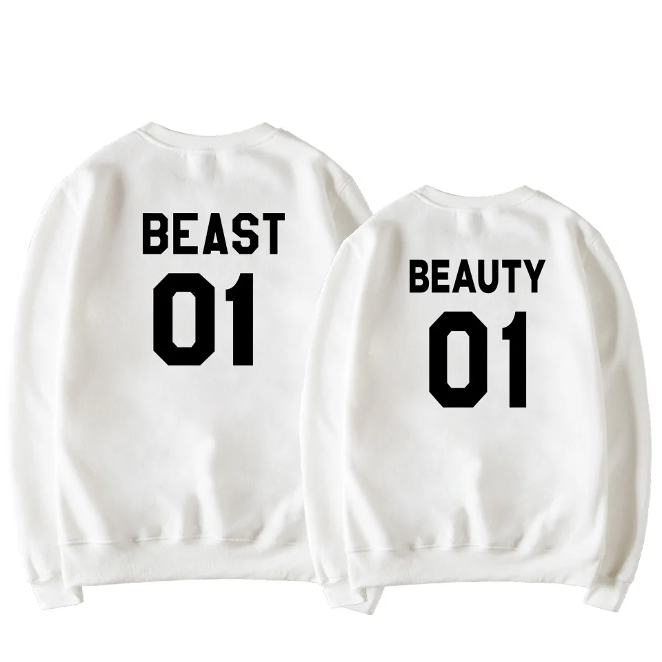 

Skuggnas beast01 beauty01 Fashion Couple Hoodie Long Sleeve Casual Jumper Crew Neck Fashion Sweatshirt Cute Beauty Beast Tops