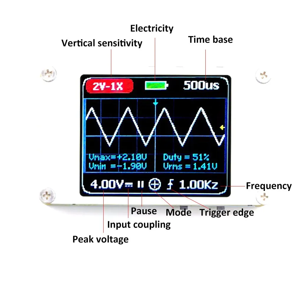 

Handheld Digital Ultralight Oscilloscope of 1MHz Bandwidth 5MS/s Sample Rate Oscilloscopes Kit With Built-in Lithium Battery