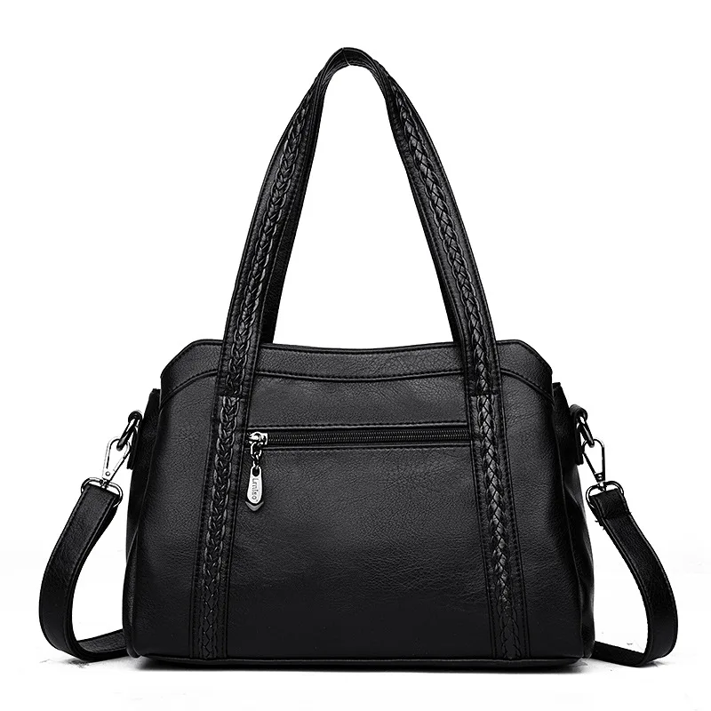 Goede 3 zakken Vrouwen Lederen Handtassen 2018 Merk Luxe Designer Vrouwelijke Schoudertas Breien Mode Casual Tassen voor Dames