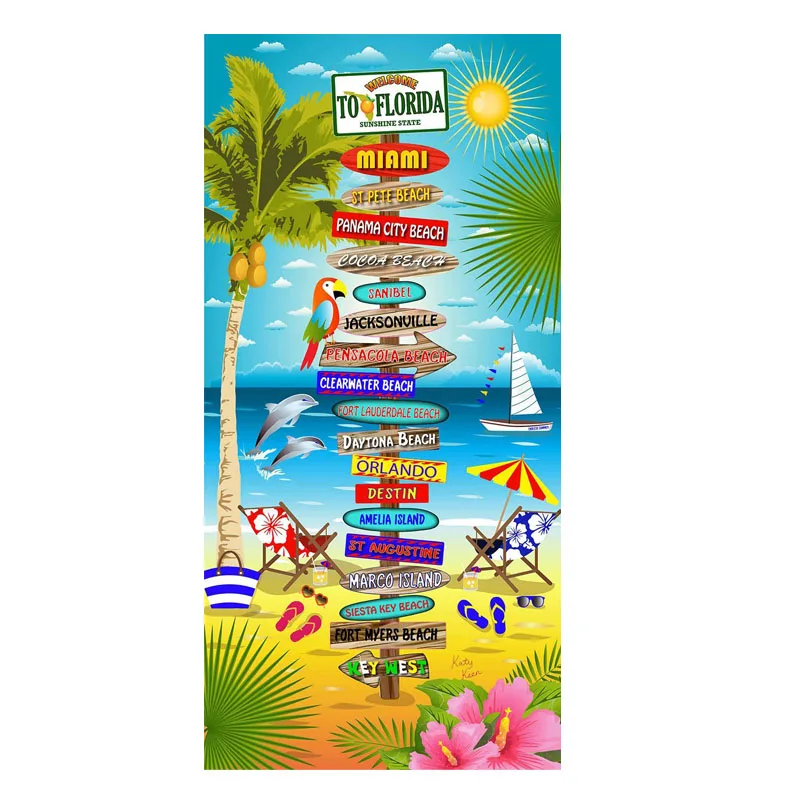 

Cool Island Florida Landmarks Beach Travel Towels for Adult Funny Florida Map Poster Vacation Swimming Surf Towel Summer Gift