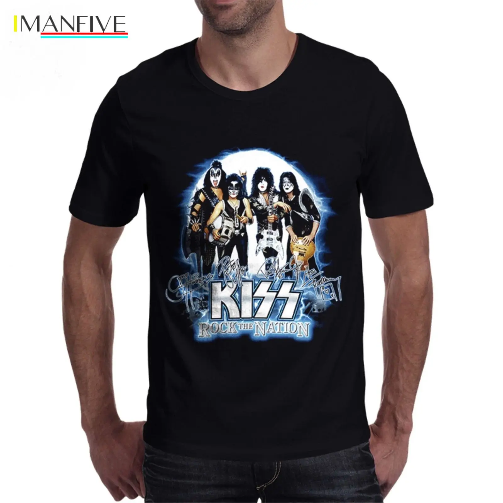 

NEW KISS Band Men's T-Shirt Rock The Nation Rock and Roll Vintage Men Shirt Short Sleeve O-Neck Cotton T shirt