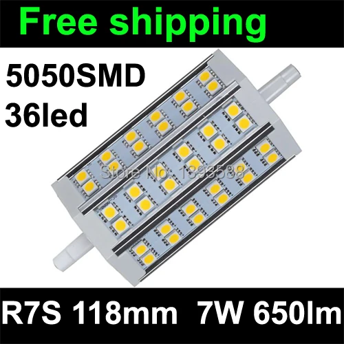 

118mm r7s led bulb lampe 7W de 36led 5050SMD AC85-265v CE RoHS 3 years warranty