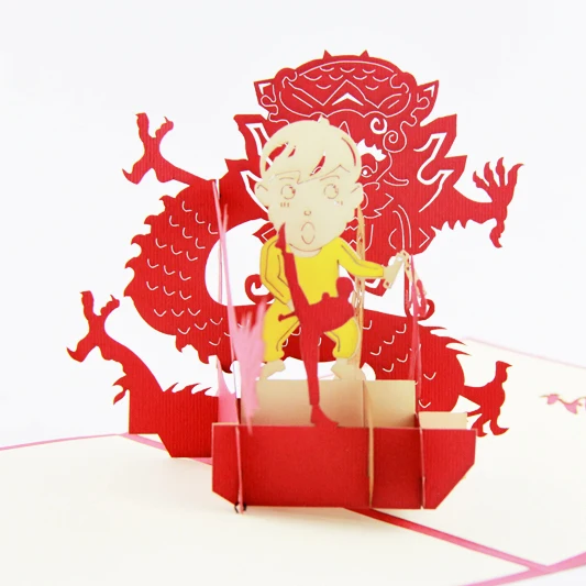 

Hongkong Bruce Lee pop up card /3D card gift card/ laser cut Chinese symbol customize Free shipping
