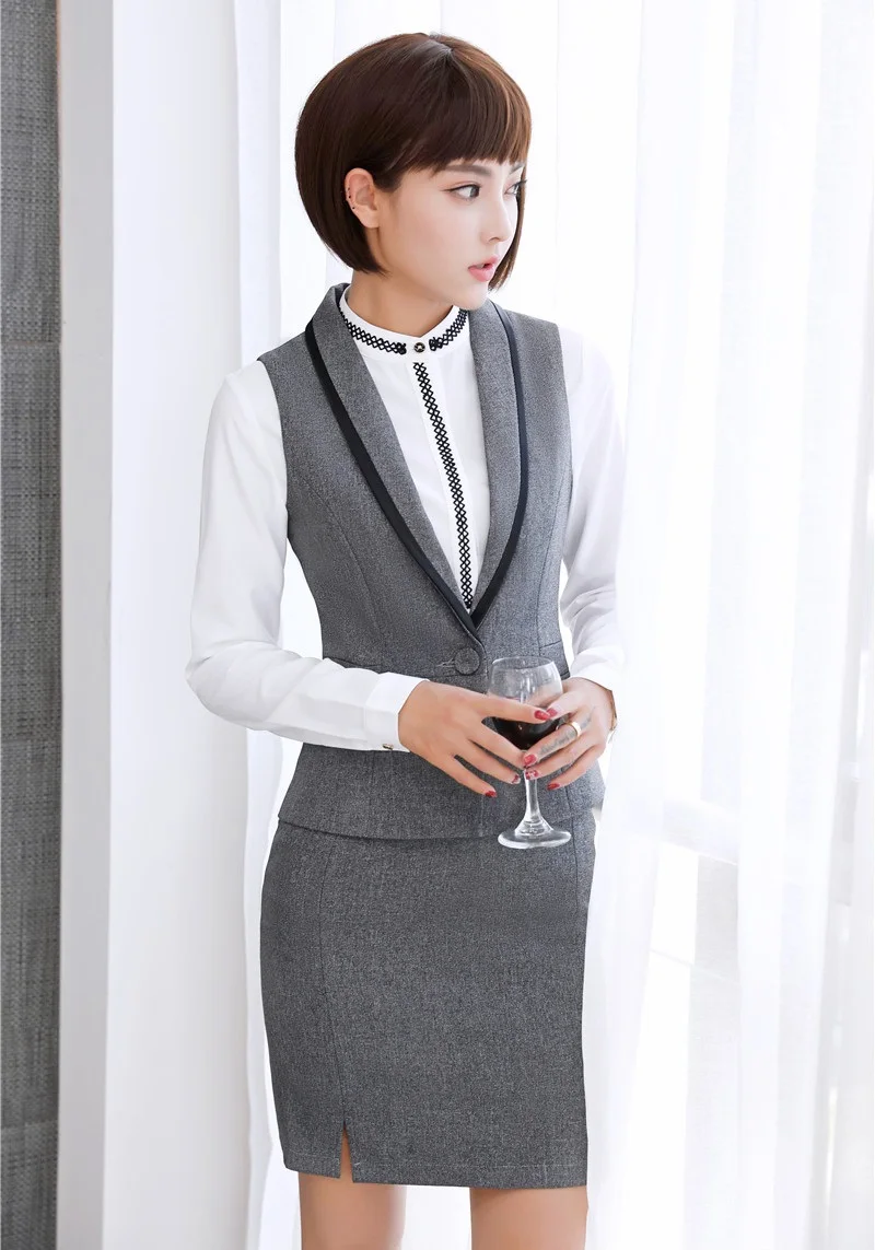 Formal Two Piece Sets Women Suits with Skirt and Vest & Waistcoat Sets