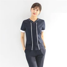 Оральная клиника Униформа администратора профессиональный костюм весна новая татуировка медицинский салон красоты Рабочая одежда с коротким рукавом