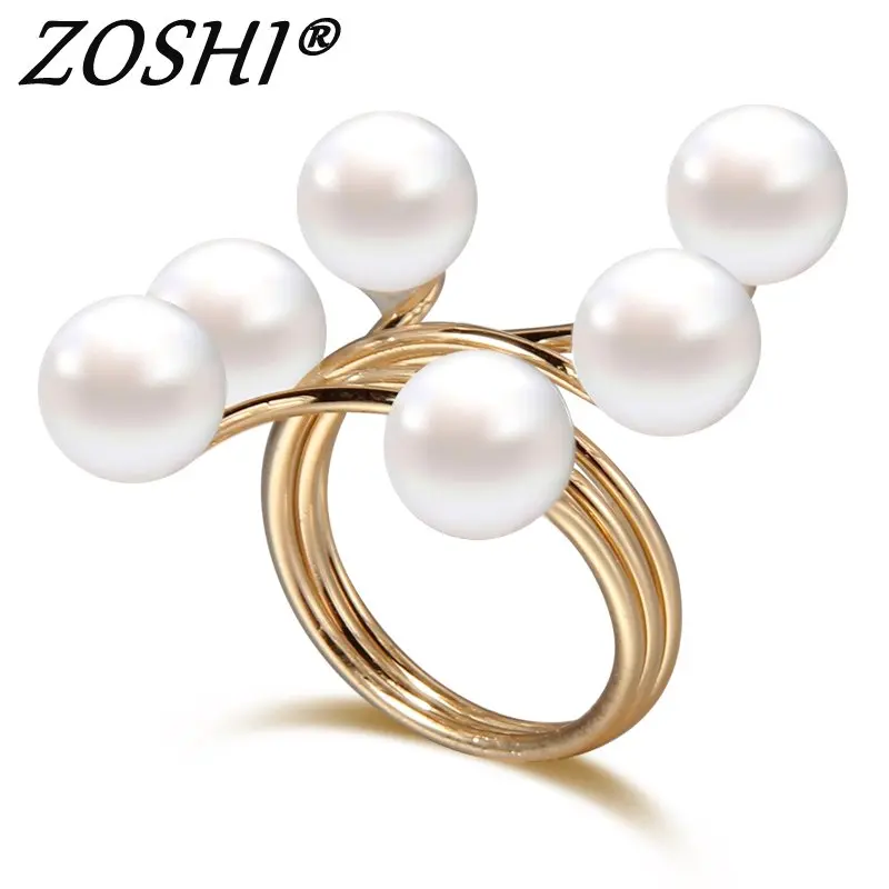 

ZOSHI Brand 2019 New Ring Fashion Elegant simulated Pearl Opening Rings women jewelry big discount finger ring