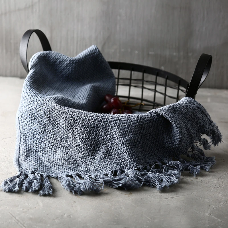 2pcssetNapkinsTasselWaffleteatowelsontableCottonKitchenDishclothsHandmadebreadmats