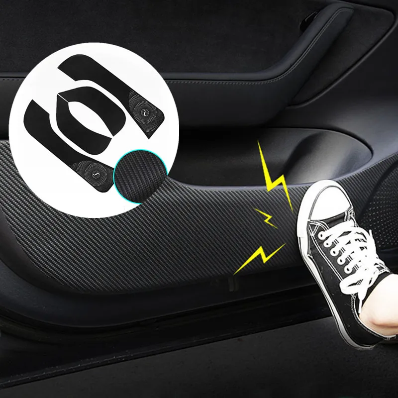 

4pcs New Car Door Leather Anti Kick Carbon Fiber Style Protective Cover Door Anti-kick Anti-dirty Pad Sticker For Tesla Model 3