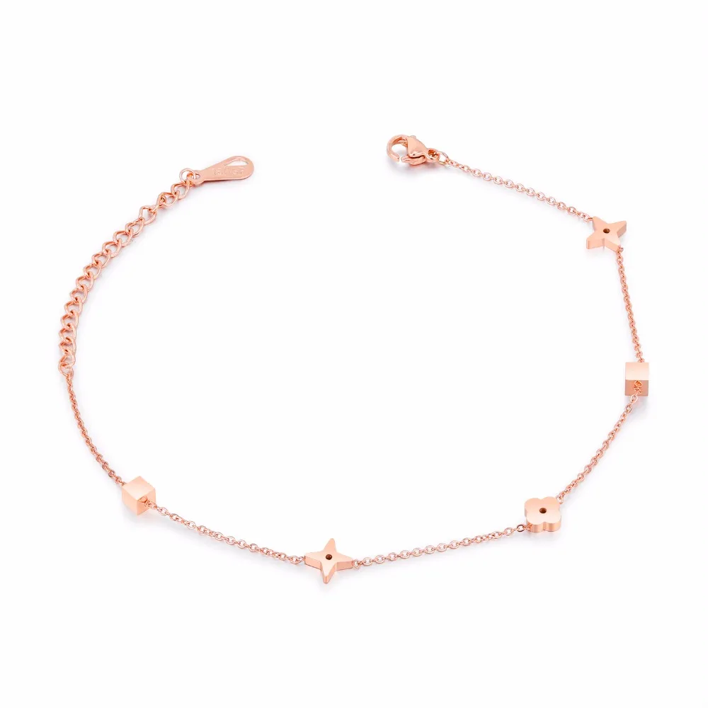 

Fashion star and FLOWER Anklets For Women Rose Gold Color Stainless Steel Foot Chain Jewelry Gift Length adjustable