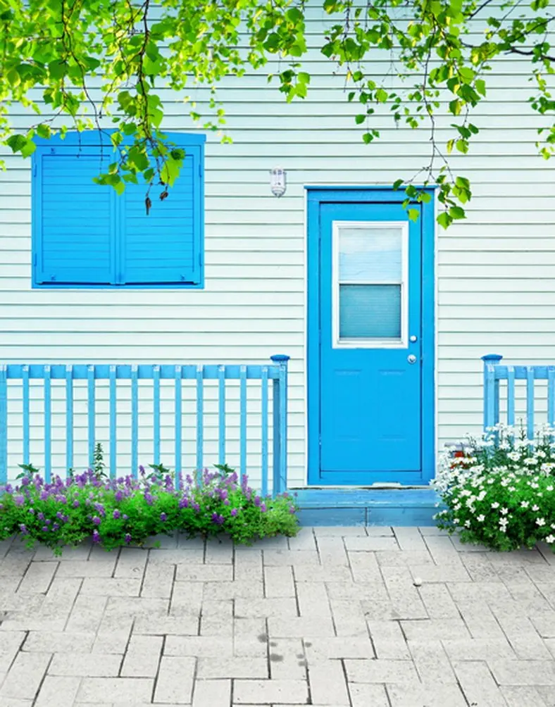 

5x7ft Brick Floor House Flowers Tree Photography Backdrops Photo Props Studio Background