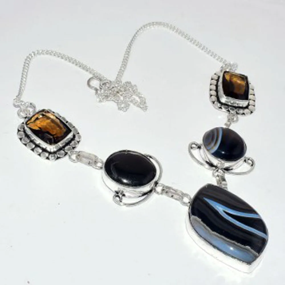 

Botswana Agates Necklace Silver Overlay over Copper ,47cm, N3755