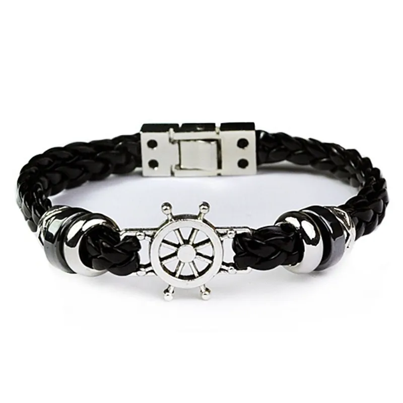 

2018 Men Jewelry Punk Pirate Anchor Anker Genuine Leather Bracelets Wholesale Cuff Braided Wrap Men's Bracelets for Men 1446