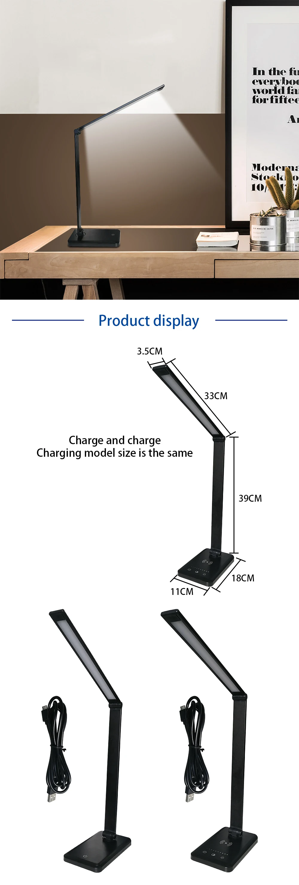 Concise Style Foldble USB LED Desk Lamp Table Lamp Touch Induction Lamp DC 5V Eye-protection Phone USB/Wireless Charge