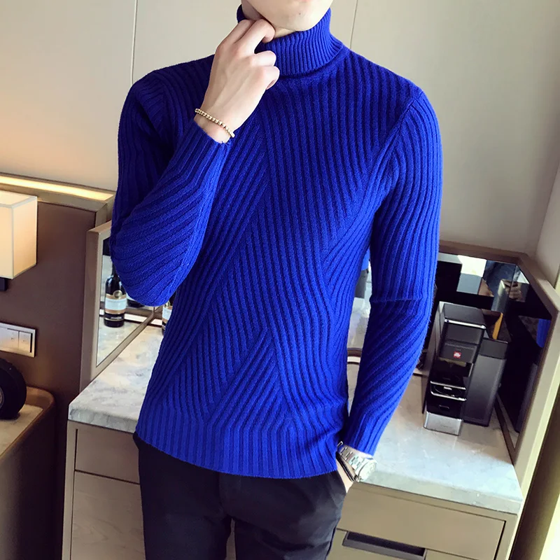 Слева Встроенная память 2018 Зимняя мода хан издание Мужская Slim Fit Высокий воротник вязаный свитер/досуг мужской Чистый цвет вязаные свитера