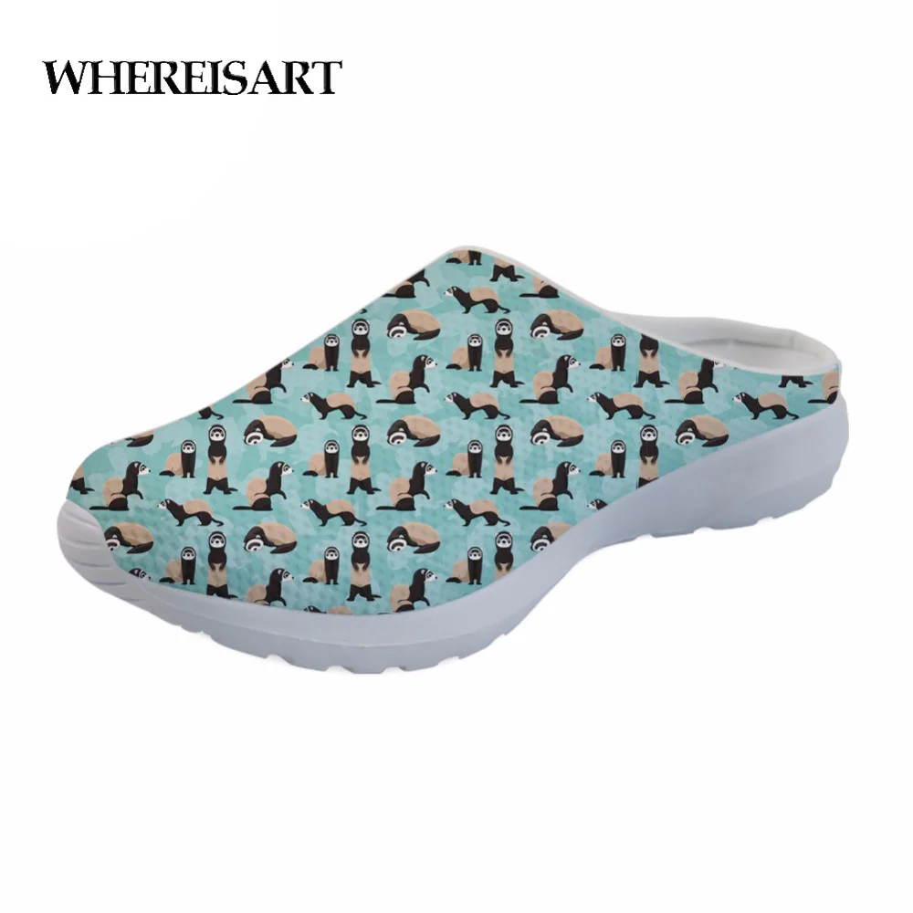 

WHEREISART Casual Sandals Woman Cute Animal Cheeky Ferrets Pattern Summer Women Sandals Flats House Slippers for Female Shoes