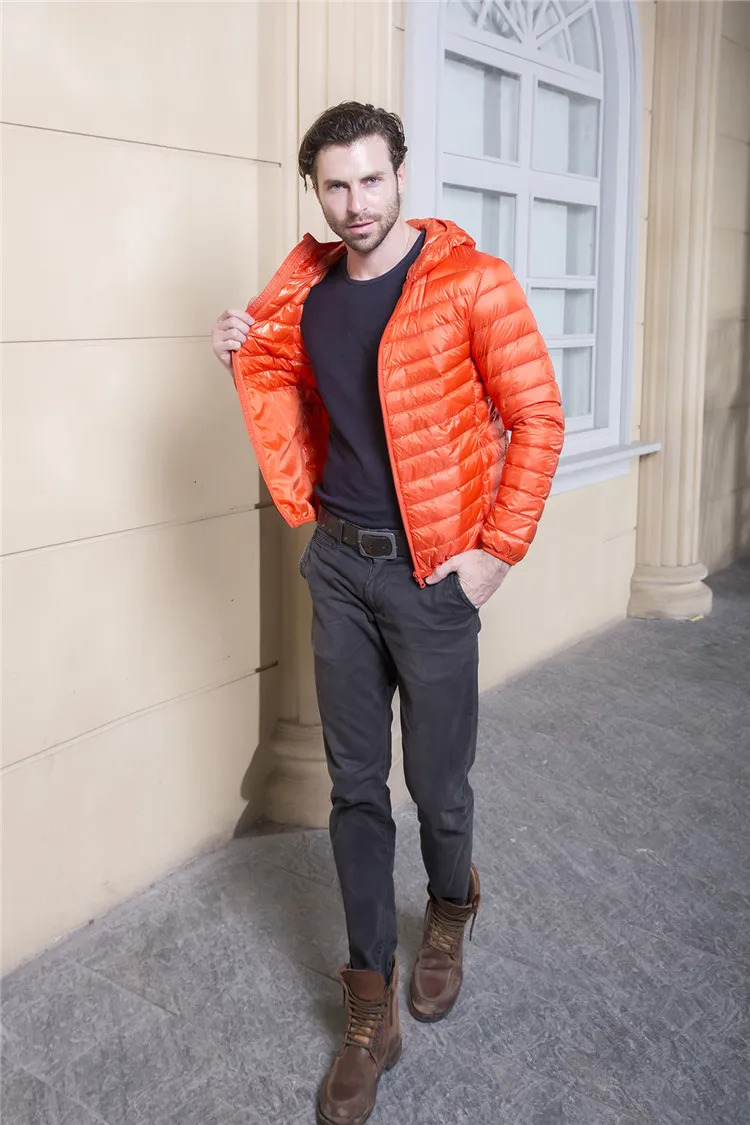 Men's Ultra Light Packable Down Jackets Hooded Slim Down Coats Man White Duck Down Padded Parkas Winter Puffer Jacket JK-634 puffer jacket with fur hood