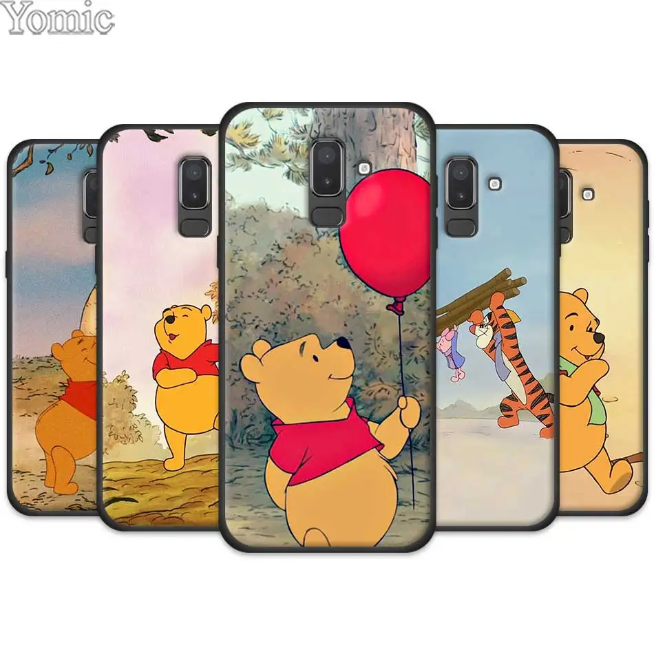 

Cartoon Winnie Pooh Bear Tigger Piglet Silicone Black Case for Samsung Galaxy J4 J6 J8 Plus 2018 J4Plus J6Plus Phone Case Cover